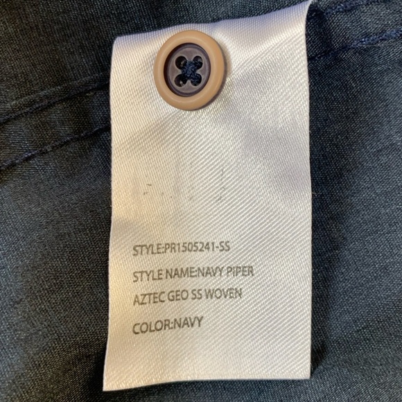 Mens Nomad Navy Aztec Geometric Pattern Short Sleeve Button Up XL - Picture 7 of 14